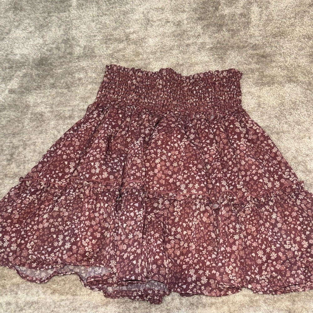 Altar'd State Burgundy Floral Mini Skirt